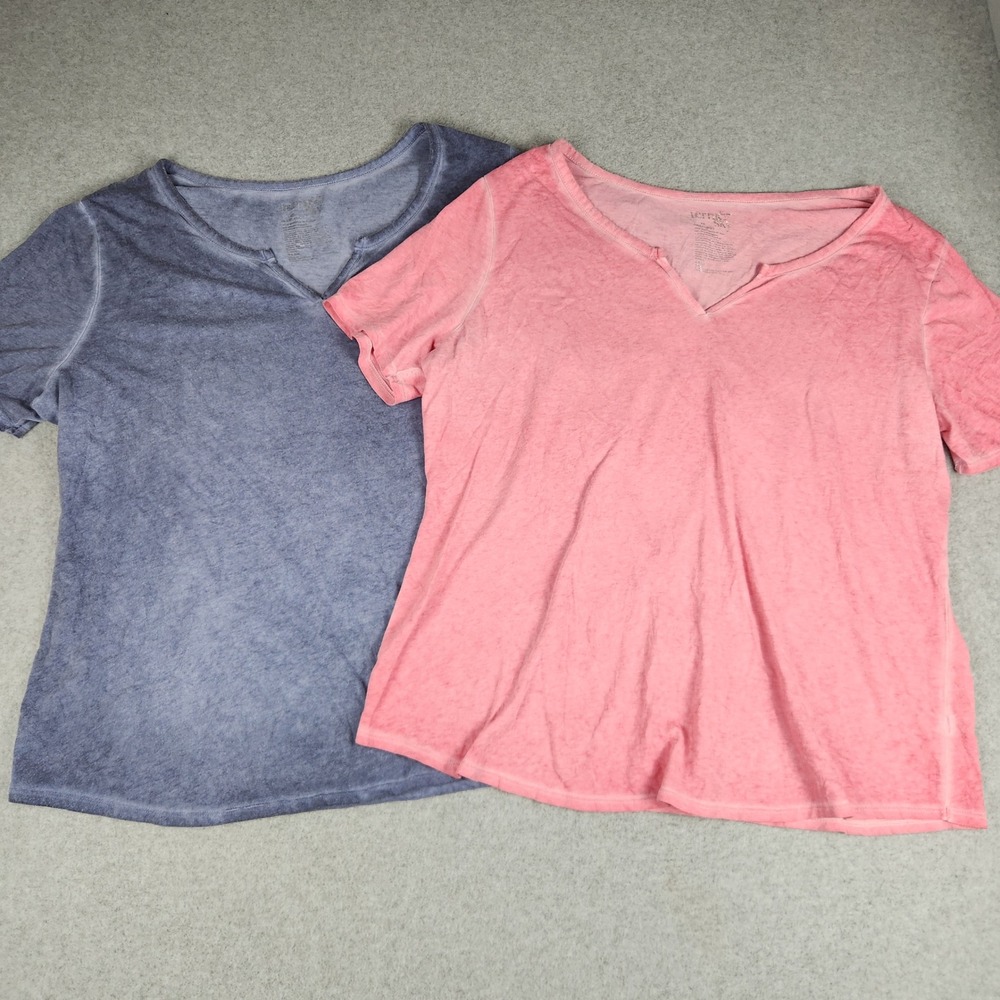 Terra & Sky T-Shirt Womens 1X Blue Pink Burnout Split Neck Short Sleeve Lot of 2